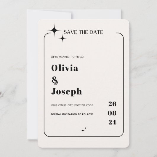 OLIVIA Moderne Ivory Celestial Save the Date Kaart (Voorkant)