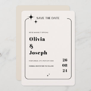 OLIVIA Moderne Ivory Celestial Save the Date Kaart