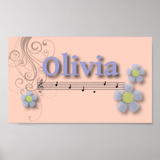 Olivia Muzikale Naam Slaapkamer Kinderkamer Poster (Voorkant)
