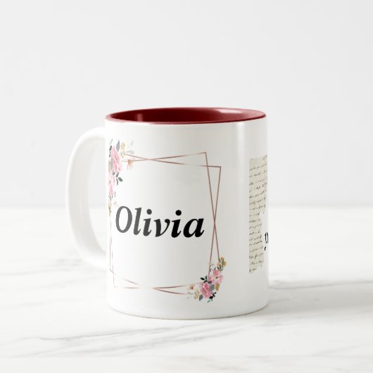 Olivia naam Mok – Custom Coffee Cup met An (Voorkant links)