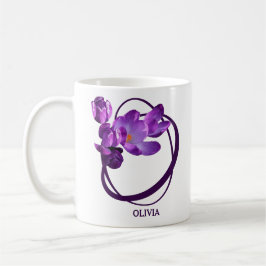  Olivia naam paarse bloem O monogram Koffiemok