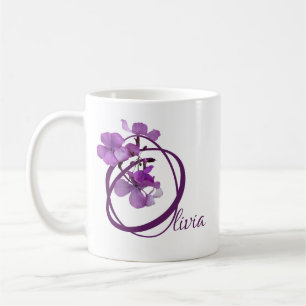  Olivia naam  paarse bloemen schattig Koffiemok