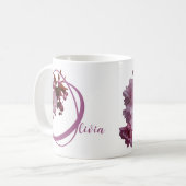  Olivia naam  roze floral classy Koffiemok (Voorkant links)