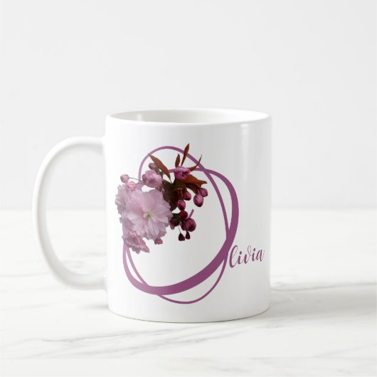  Olivia naam  roze floral classy Koffiemok (Links)