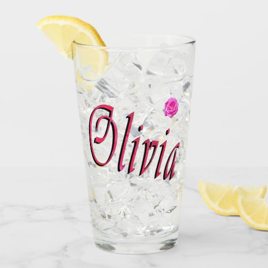 Olivia naamlogo met roos, glas (Voorkant ijs)