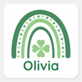 Olivia Name Clover Boho Rainbow Vierkante Sticker