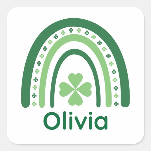 Olivia Name Clover Boho Rainbow Vierkante Sticker (Voorkant)