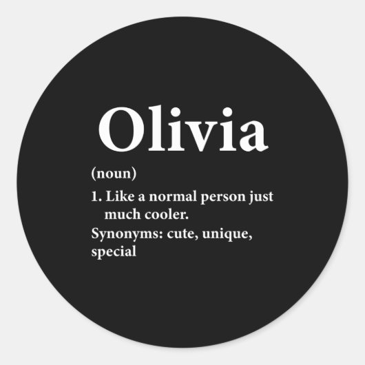 Olivia Name Definition Funny D Ronde Sticker (Voorkant)