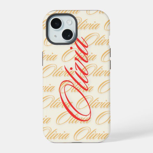 Olivia Name Pattern Design iPhone 15 Case (Achterkant)