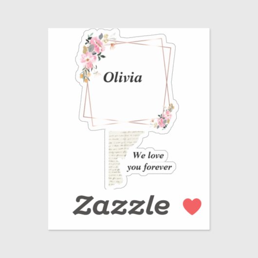 Olivia name sticker – Custom  flower-golden line (Vel)