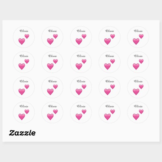 Olivia Personalized Emoji Hearts Round Stickers (Vel)