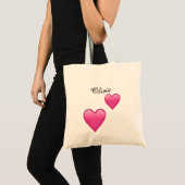 Olivia Personalized Tote Bag with Hearts Emoji (Voorkant (product))