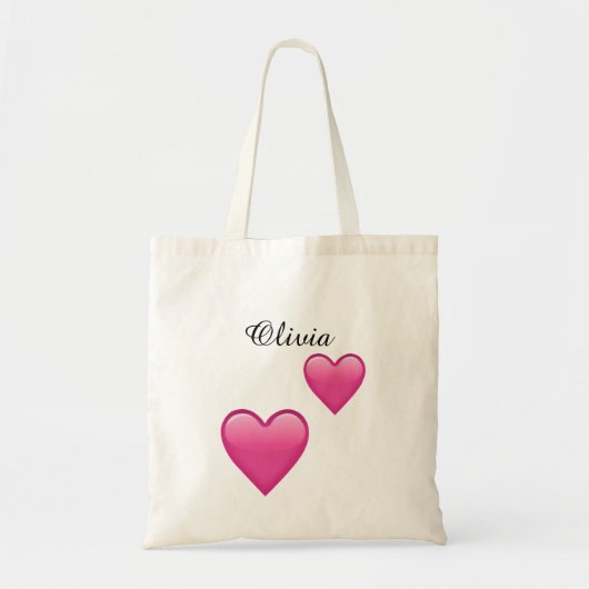 Olivia Personalized Tote Bag with Hearts Emoji (Voorkant)
