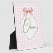 Olivia Persoonlijke Roze Strik & Gingham Print Fotoplaat (Zijkant)