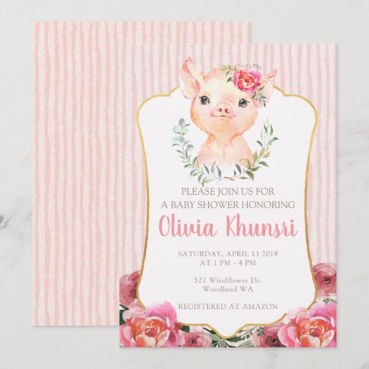 Olivia Pigsley Baby shower Invitation Kaart (Voorkant / Achterkant)