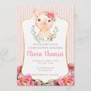 Olivia Pigsley Baby shower Invitation Kaart