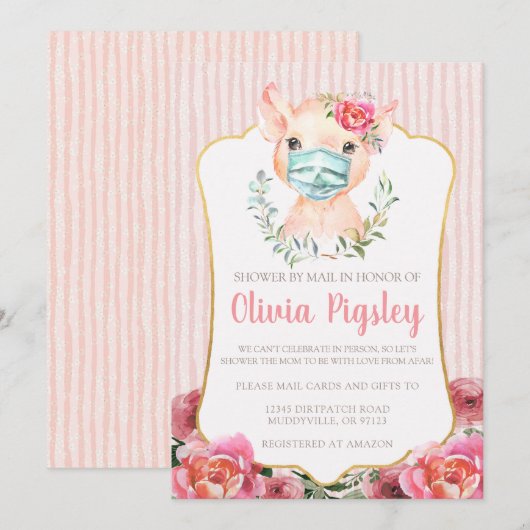 Olivia Pigsley Baby shower op uitnodiging (Voorkant / Achterkant)