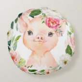 Olivia Pigsley Pig met Blush Pink Bloemenkrans Rond Kussen (Achterkant)