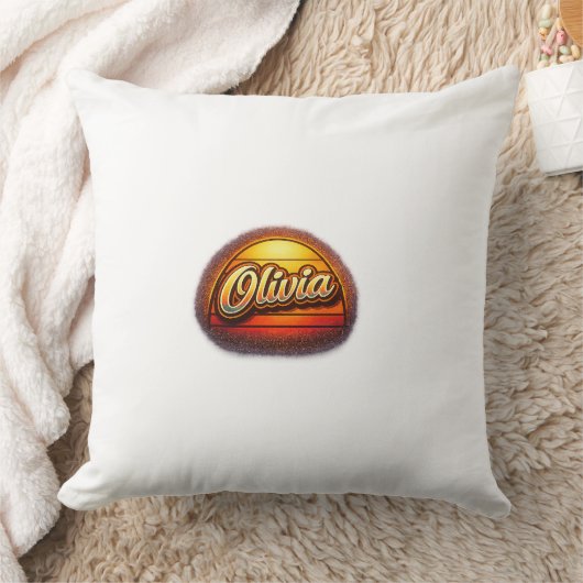 Olivia Retro Zonsondergang Persoonlijke Naam Ontwe Kussen (Deken)