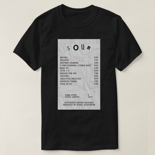 olivia rodrigo sour receipt  Poster T-shirt (Design voorkant)