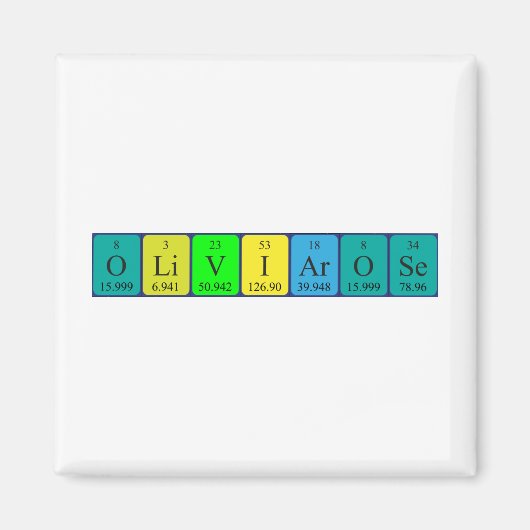 Olivia-Roos periodieke tabelnaam magneet (Voorkant)