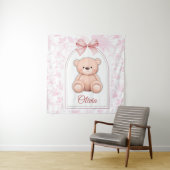 Olivia | Roze op maat gemaakte teddybeer kinderkam Wandkleed (In situ)