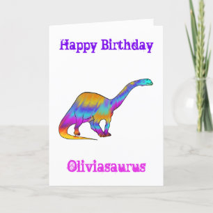 Olivia saurus Colorful Brontosaurus Dinosaur Art Feestdagen Kaart