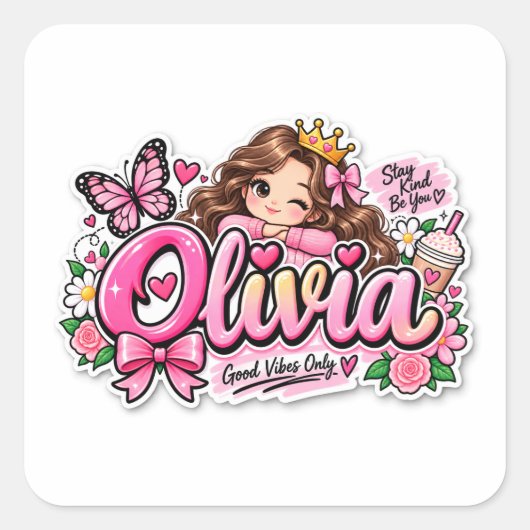Olivia Schattige Persoonlijke Naam Sticker (Voorkant)
