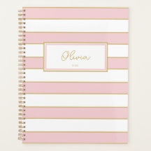 Olivia Stripes Planner in Blush en White