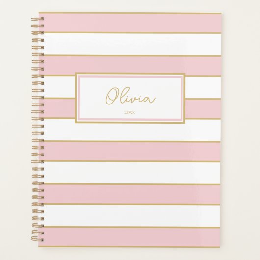 Olivia Stripes Planner in Blush en White (Voorkant)