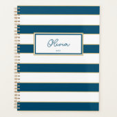 Olivia Stripes Planner in Ocean en White (Voorkant)