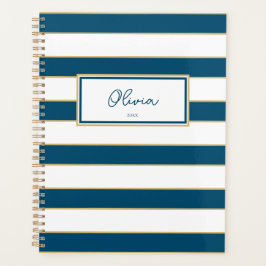 Olivia Stripes Planner in Ocean en White