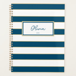 Olivia Stripes Planner in Ocean en White