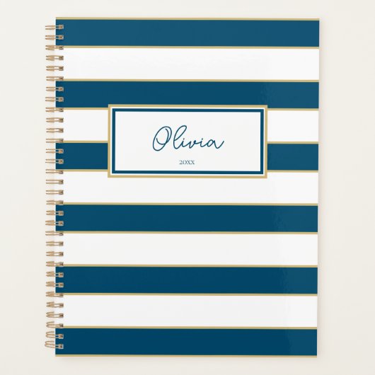 Olivia Stripes Planner in Ocean en White (Voorkant)