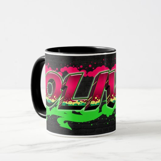 Olivia Vorname Name Graffiti red green Tasse Mok (Voorkant links)