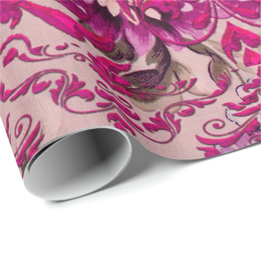 Olivia's Romantisch Damast Glanzend Cadeaupapier (Rol Hoek)