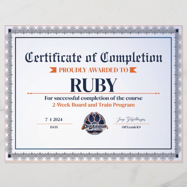 OLK9 Certificaat #12 (Voorkant)