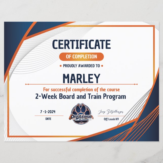 OLK9 Certificaat #9 (Voorkant)