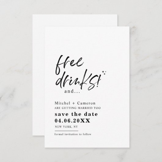 Ollie | Gratis Drinken Bewaar de datum van bekendm Save The Date (Voorkant / Achterkant)