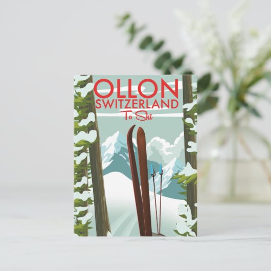 Ollon Zwitserland Ski Briefkaart (Staand voorkant)