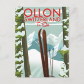 Ollon Zwitserland Ski Briefkaart (Voorkant)