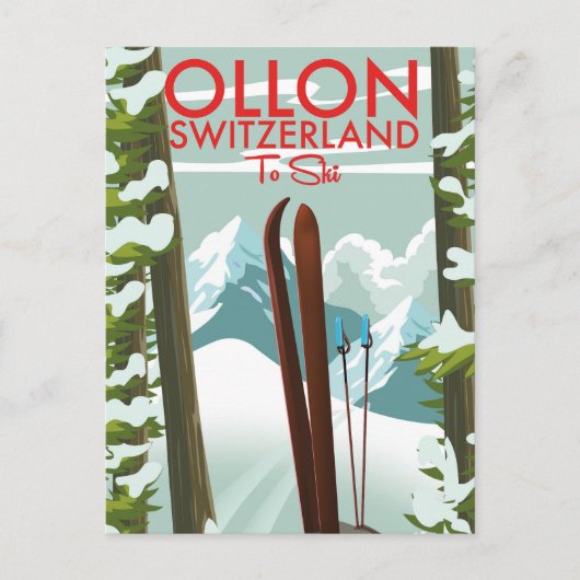 Ollon Zwitserland Ski Briefkaart (Voorkant)