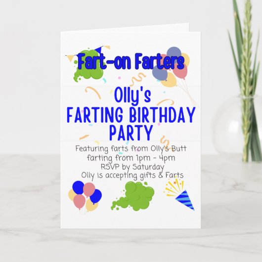 Olly's Farting Birthday Party Kaart (Voorkant)