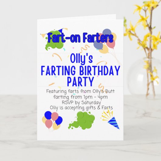 Olly's Farting Birthday Party Kaart (Gele Bloem)