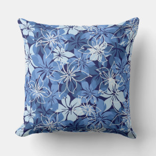 Olowalu Hibiscus Hawaïaans Camo - Marineblauw Buitenkussen