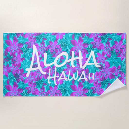 Olowalu Hibiscus Hawaiian Camo Aloha Monogram Blau Strandlaken (Voorkant)