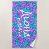 Olowalu Hibiscus Hawaiian Camo Aloha Monogram Blau Strandlaken (Voorkant)