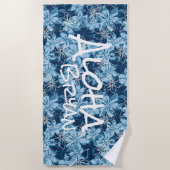 Olowalu Hibiscus Hawaiian Camo Aloha Monogram Navy Strandlaken (Voorkant)