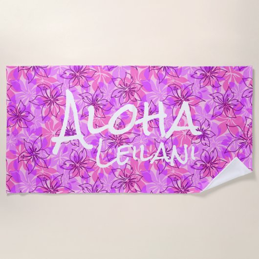 Olowalu Hibiscus Hawaiian Camo Aloha Monogram Roze Strandlaken (Voorkant)