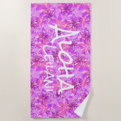 Olowalu Hibiscus Hawaiian Camo Aloha Monogram Roze Strandlaken (Voorkant)